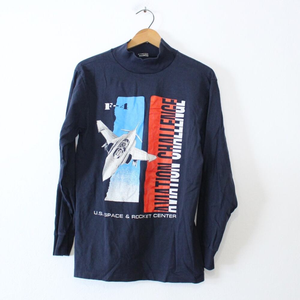 Vintage 80s US Space Rocket Center F-4 Fighter Jet Long Sleeve Shirt Large